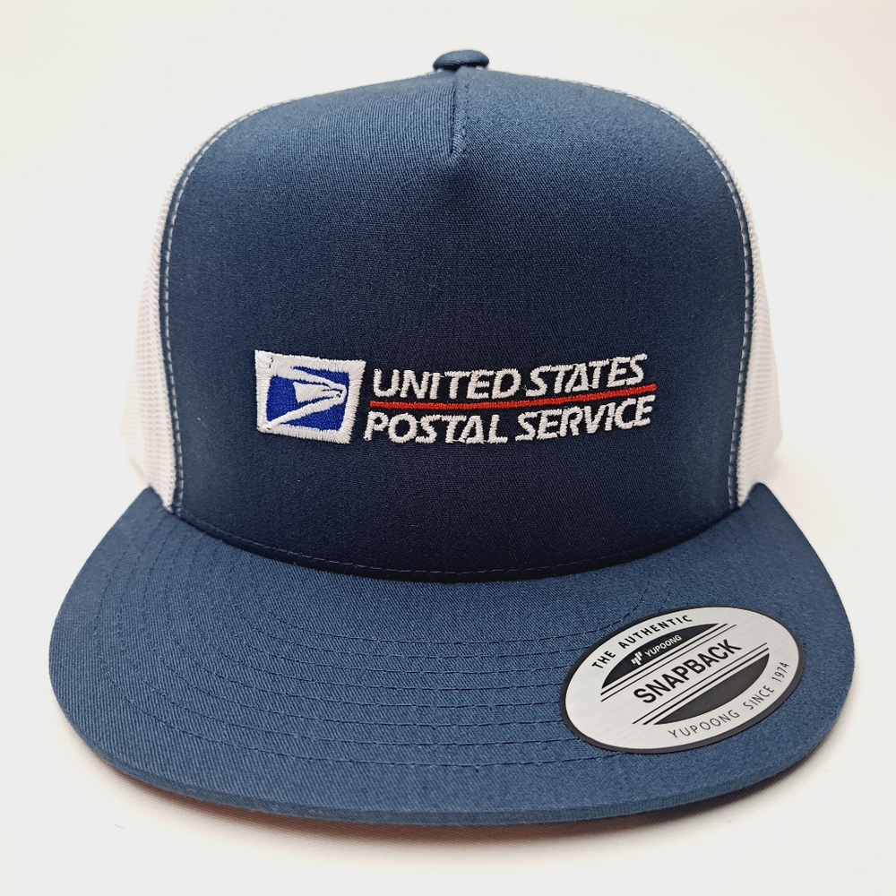United States Post Office Postal Worker Flat Bill Mesh Snapback Cap Hat Blue